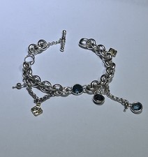 David Yurman Silver And 18k Gold Pearl , Topaz Charm Bracelet