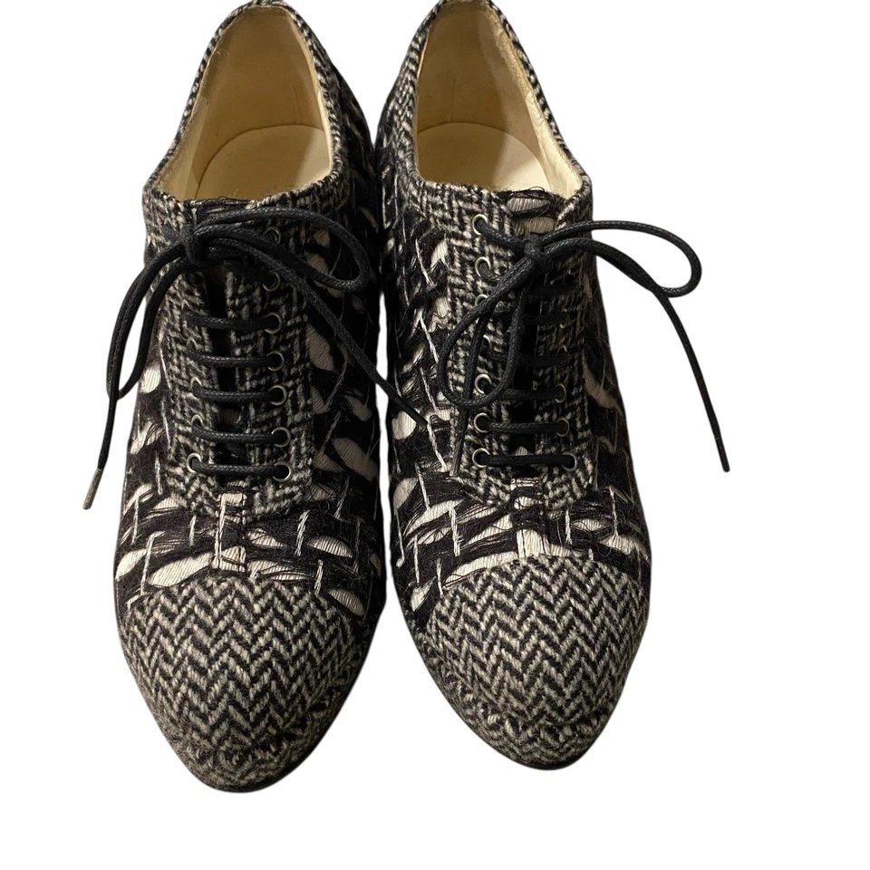Botines Chanel Lana Tweed Tacón Con Cordones UE 37 Dinero Antiguo Lujo Italia G27462 Foto 4 de 4