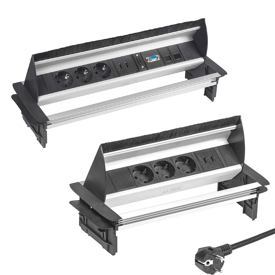 ELBE INNO Tischsteckdose Versenkbar 3-fach Einbau Steckdose 2x USB HDMI VGA RJ45 3500W
