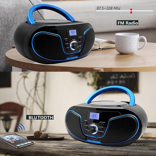 Dual Stereo Lettore CD Radio FM Bluetooth USB MP3 Portatile Alto Volume - Foto 2 di 7