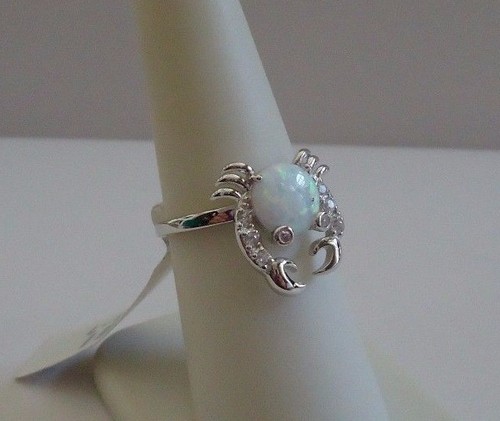 HANGING CRAB DESIGN RING W/ OPAL & ACCENTS / SZ 5-9 / 925 STERLING SILVER - Picture 11 of 12
