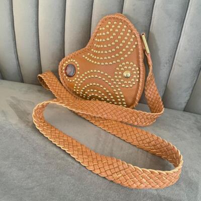 PAUL SMITH TAN BROWN STUDDED HEART VINTAGE CROSS BODY BAG | eBay