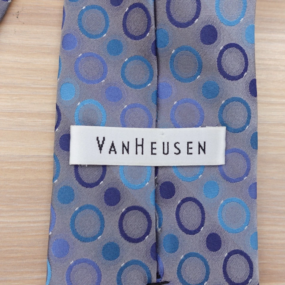 Mens Blue Neck Tie Slate Periwinkle Navy Circle Polka Dot Woven Silk VAN HEUSEN - Изображение 4 из 4