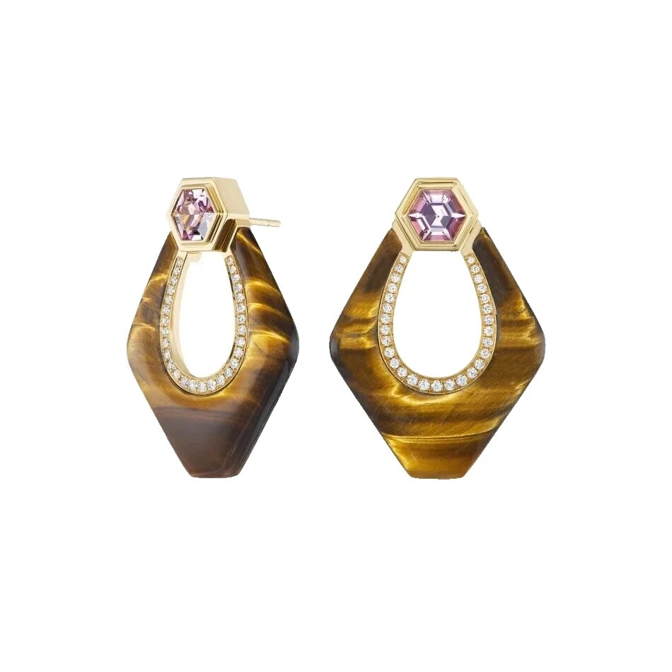 Chapado en Oro Amarillo Pendientes de Moda Marrón