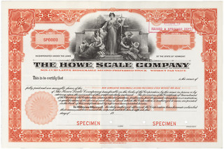 The Howe Scale Company. Stock Certificate.