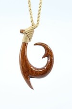 Hawaiian Koa Wood Fish Hook Necklace - Hand Carved Genuine Koa, Maui Hook