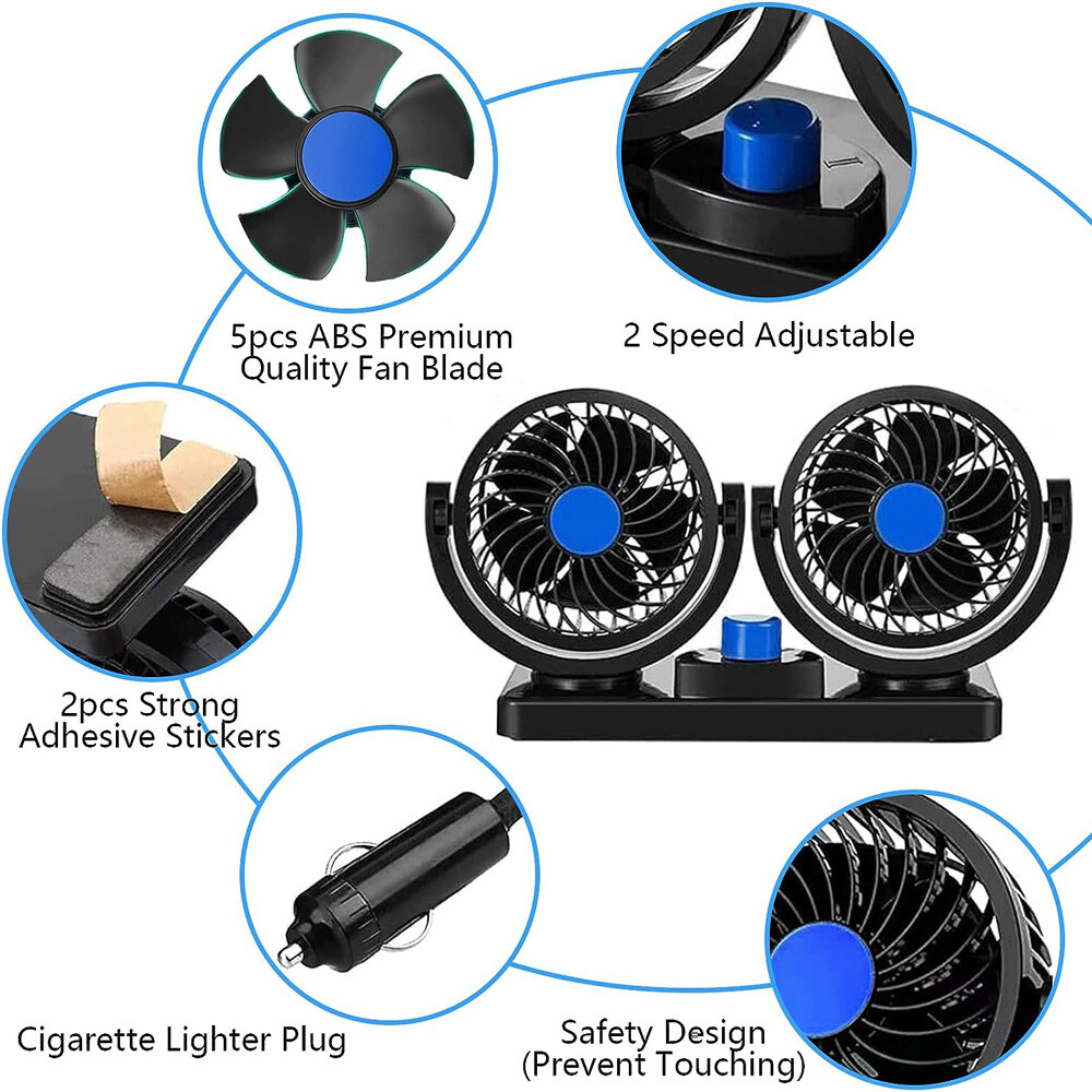 Portable Auto Fan: Dual Headed 12V/24V Vehicle Cooling Fan With 360 Rotation For Cars, Trucks & Vans From Homepro9, $34.64