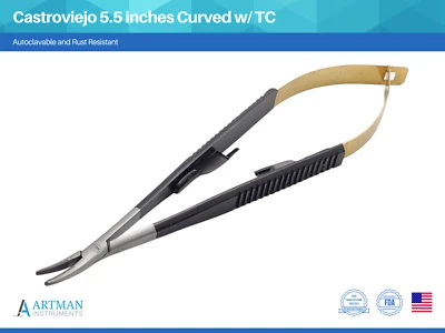 ARTMAN INSTRUMENTS Castroviejo 5.5 inches Micro Needle Holder Driver With TC Curved ARTMAN