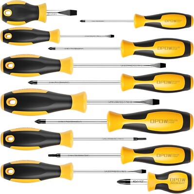 OPOW Magnetic Screwdriver Set With Zipper Storage Case Flat/Phillips/Torx 12 Pc