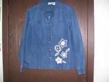 Breckenridge Woman New Light Jacket Top Button Down Blue Denim Small Floral