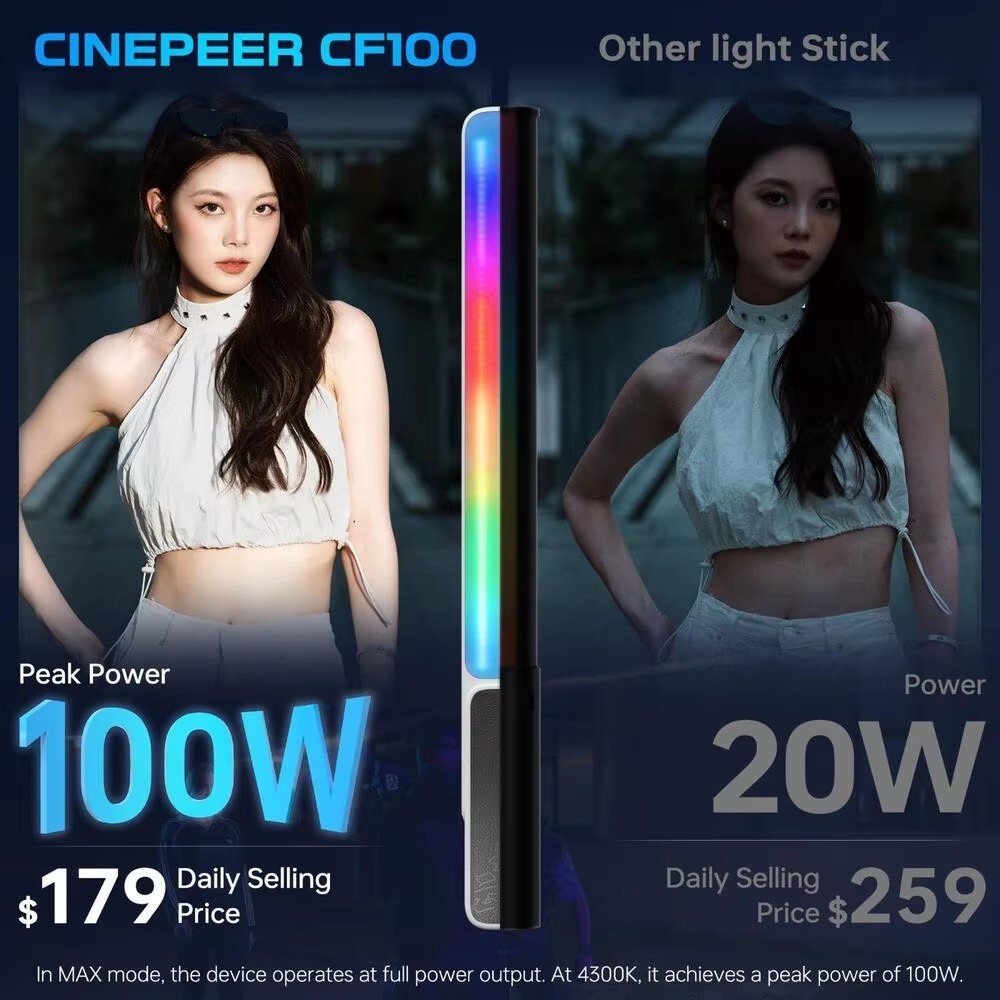 ZHIYUN CINEPEER CF100 100W RGB Light Stick Handheld LED Tube Light