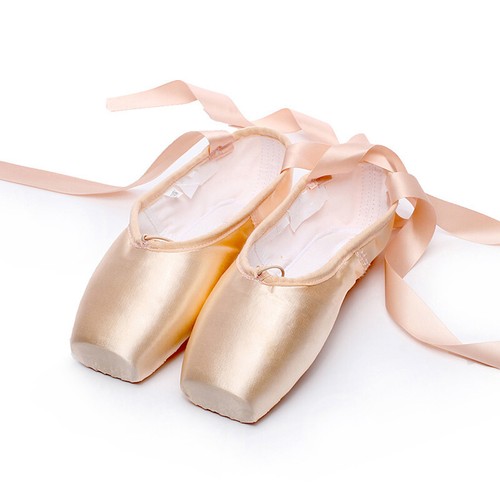 Pink Professional Pointe Ballet Dance Shoes Satin With Toe Pads Black Women soft - Picture 1 of 16