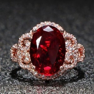 Authentic 2Ct Oval Cut Lab Created Red Garnet Women's Wedding Ring 14K Rose Gold Plated
