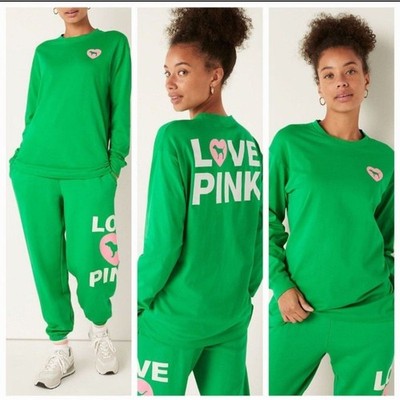 VS PINK ORIGINALS campus tee shirt green shine long sleeve xl