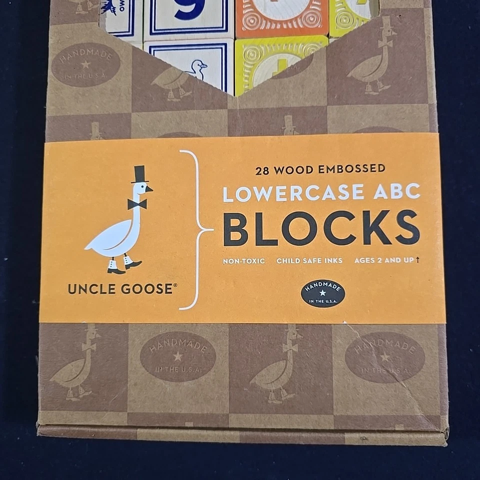 Bloques ABC minúsculas en relieve madera Tío Goose 28 hechos a mano EE. UU.  Foto 4 de 4