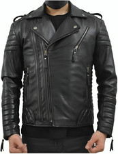 Men  s Genuine Lambskin Leather Biker Jacket Black Slim Fit Motorcycle Rider Coat