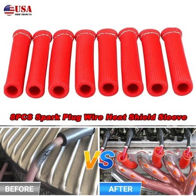 8PCS Car Sleeve Heat Shield Cover 2500 Degree Spark Plug Wire Boots Protector