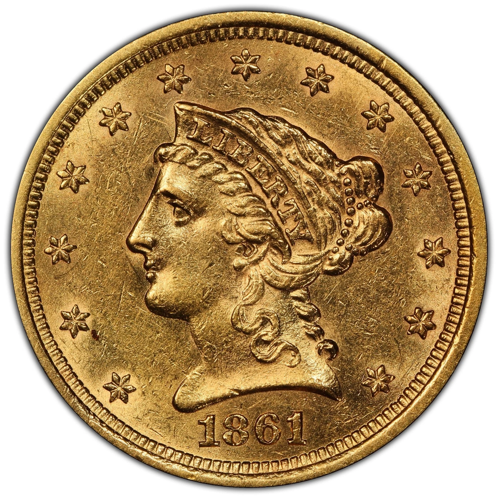1861-S $2.50 AU58 PCGS San Francisco Liberty Head Quarter Eagle