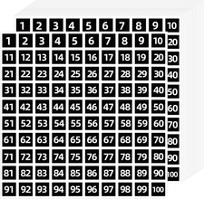 1 to 100 Consecutive Number Stickers, 0.4 Inch Square Small Number Stickers Labe