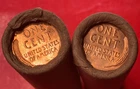 TAILS/TAILS (2) TWO RED OBW BU LINCOLN WHEAT PENNY ROLLS YEARS UNKNOWN