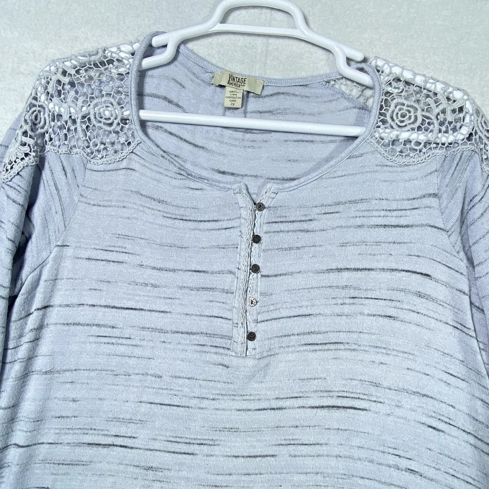 Vintage America Blues Women's 2X Blue Trudy Knit Top Lace Details 3/4 Sleeve - Image 2 of 4