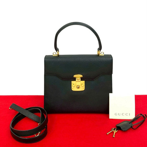 Gucci Ladylock Leather 2-Way Shoulder Handbag Vintage Used
