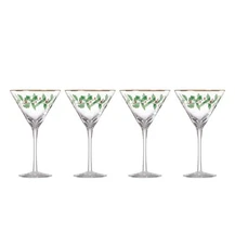 Lenox Holiday Martini Glasses Holly Berry Leaves SET of 4 Christmas NEW Box