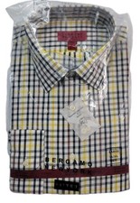 Bergamo New York camicia elegante aderente uomo L 16-16,5 34/35 manica lunga giallo a quadri