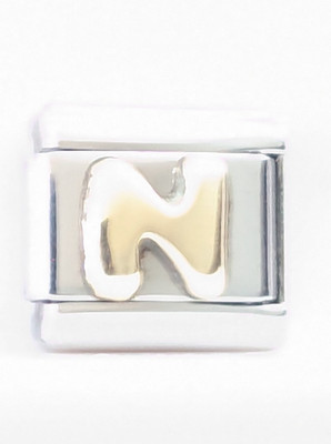 Authentic UD Unodomani Italy Charm Puffy Gold 18k Letter N Classic 9mm Link E71