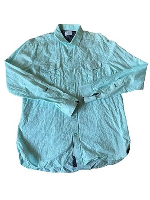 7 Diamonds Men's Button Down Dress Shirt Large Aqua Blue Micro Print Long Sleeve