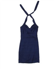 VINTAGE Womens Halter Dress UK 12 Medium Navy Blue AR19