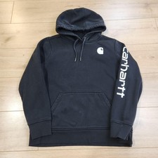 Carhartt Hoodie Womens Large Black Relaxed Fleece Pullover Logo Sweatshirt
