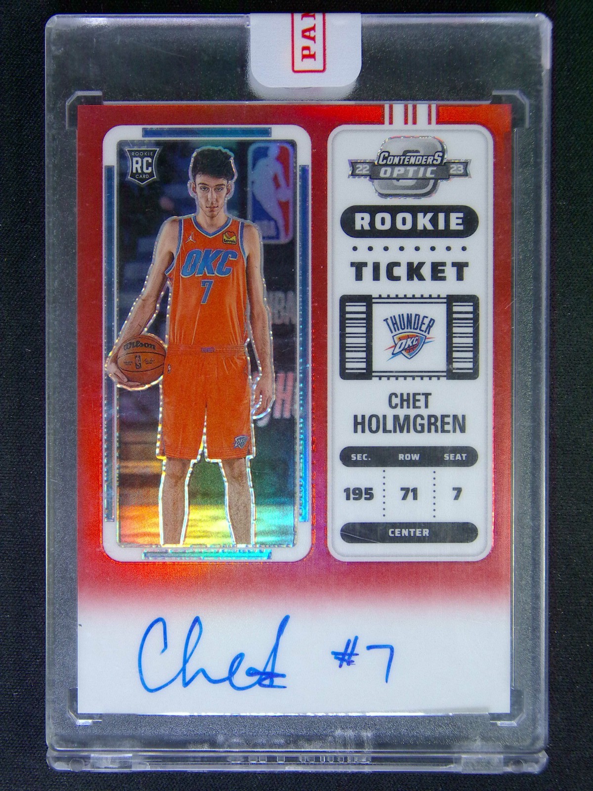2022-23 Panini Contenders Optic Chet Holmgren #131 RC Rookie Ticket Auto Red /99