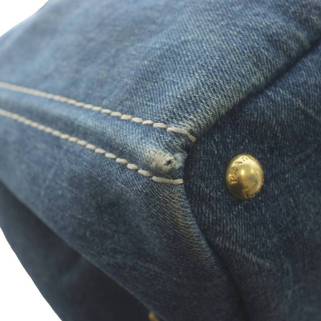 PRADA Canapa Tote Bag Hand Denim Logo Triangle Plate Print Indigo Navy XZ OH GY1 thumbnail 8