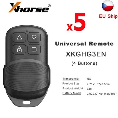 5x XHORSE XKGHG3EN Universal Garage Remote Key 4 Button For VVDI Key Tool /VVDI2