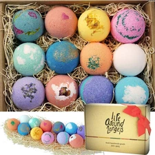 Bath Bombs Gift Set 12 USA Made Fizzies, Shea & Coco Butter Dry Skin Moisturize,