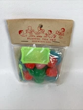 VTG Miniature Doll House 12 Pc Plastic Tea Set Made In Hong Kong Sealed 1950’s