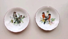 Midcentury Birds With Florals Porcelain Trinket Dishes/Wall Plates Set Of 2