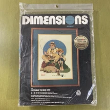 Vintage Dimensions Norman Rockwell Crewel Kit Catching The Big One Fishing 1981