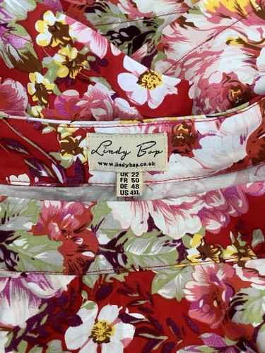 Lindy Bop Red Mix Bold Floral Cotton Very Full Skirt Size 22 - Picture 2 of 7