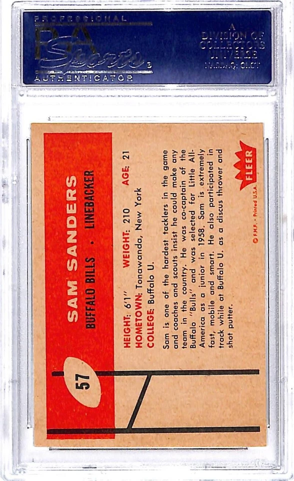 1960 Fleer #57 Sam Sanders Buffalo Bills Football Card PSA 7 NM ID:45721 - Image 2 of 2