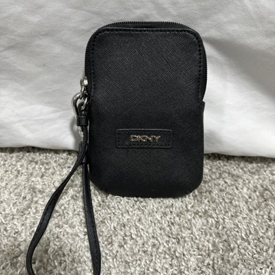DKNY Donna Karan Logo Wristlet Purse Black, Small Pouch Rare Must Have
