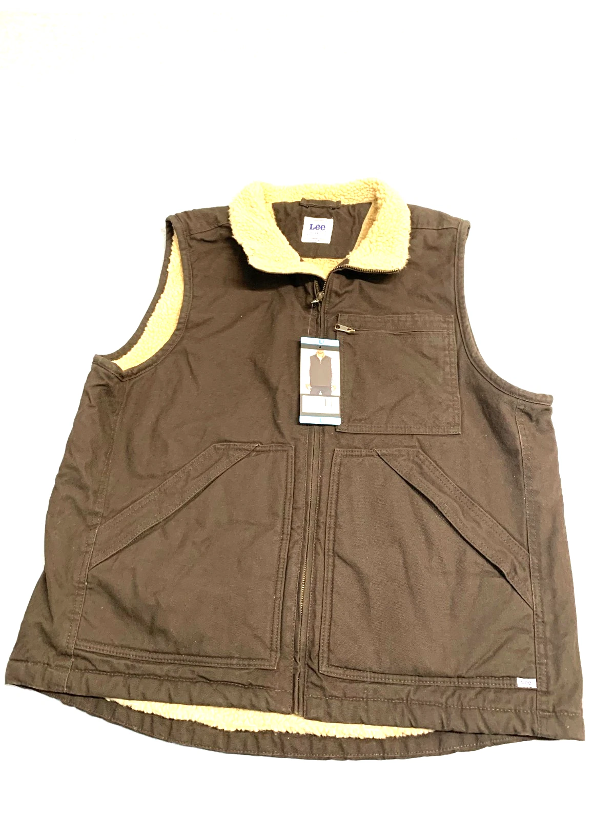 LEE MEN'S WORKWEAR SHERPA LINED CANVAS hunting VEST SIZE Med 5 pocket was 70.00