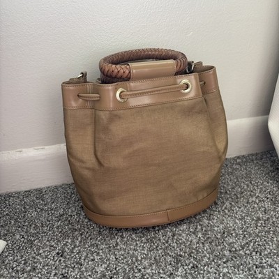 Barry Kieselstein Cord Brown Woven Leather S Bucket Hand Bag RARE