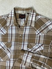 Plains Western Wear Men's Button-down Shirt Pearl Snap Brown Tan Plaid Size M