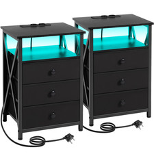 LED Nachttisch mit USB & Steckdose – Beistelltisch 3 Schubladen