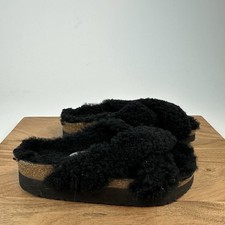 New Womens Birkenstock Papillio Daytona Shearling Black Slides Sandals Size 37