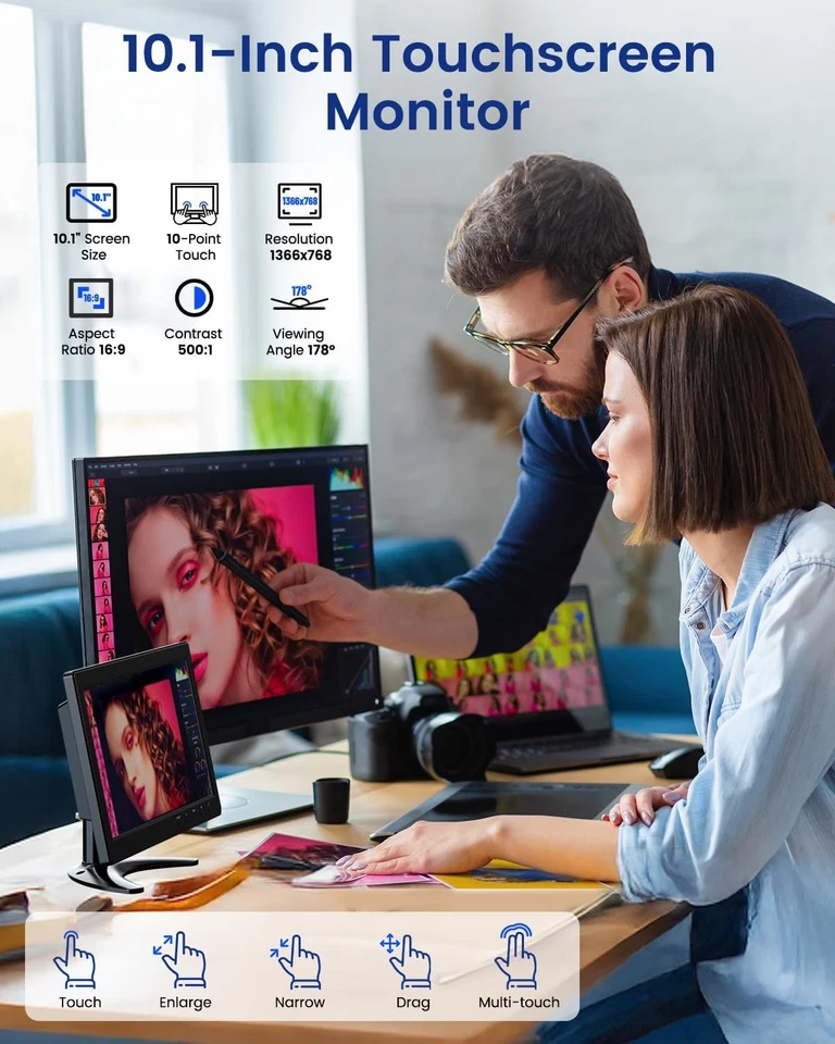 10" IPS Security Monitor 1366*768 Touchscreen Built-in Speakers For Camera CCTV - Image 2 of 4