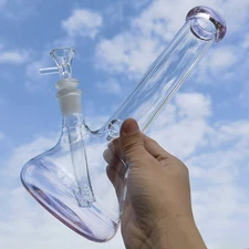 10" Clear Glass Bong Water Pipe Bubbler Smoking Hookah Hand Pipes Shisha Pink US