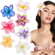 7PCS Hawaiian Flower Hair Clips for Women, Plumeria Claw Clips for Think Thin Ha